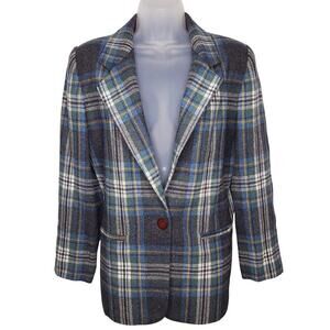 Vintage 90s Plaid Wool Blazer Women's 8P Petite Preppy Academia Classic Savannah